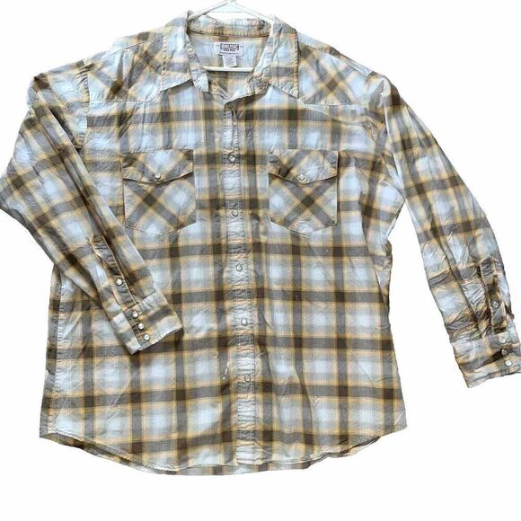 Big Mac Work Wear Mens XXL Shirt Brown Plaid Cotton Pearl Snaps LS Retro Western - Picture 1 of 5